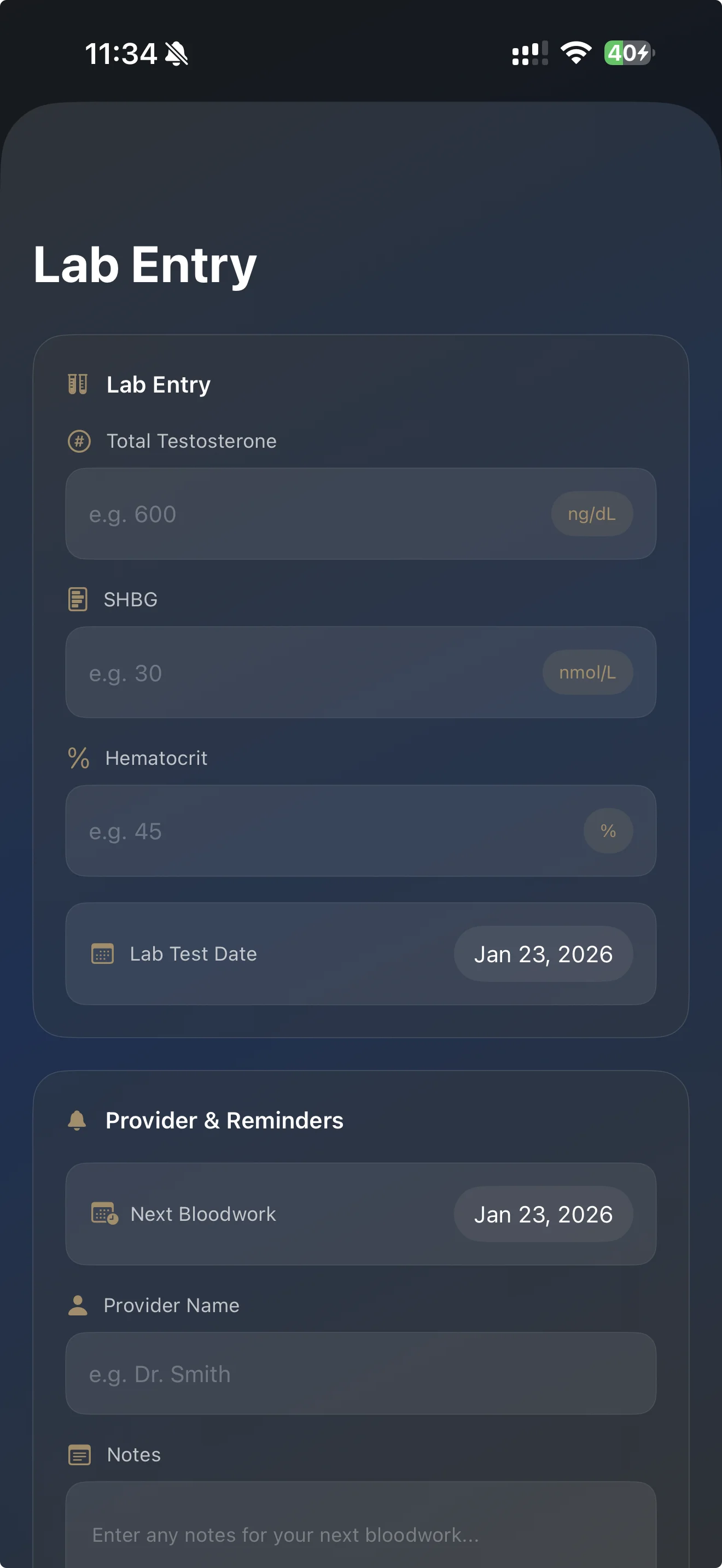 MyTRT Lab Entry Form